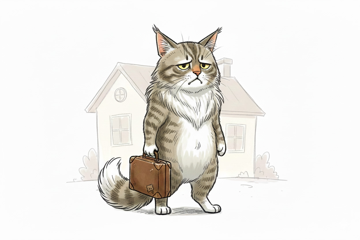 Cartoon traurige Katze zieht aus